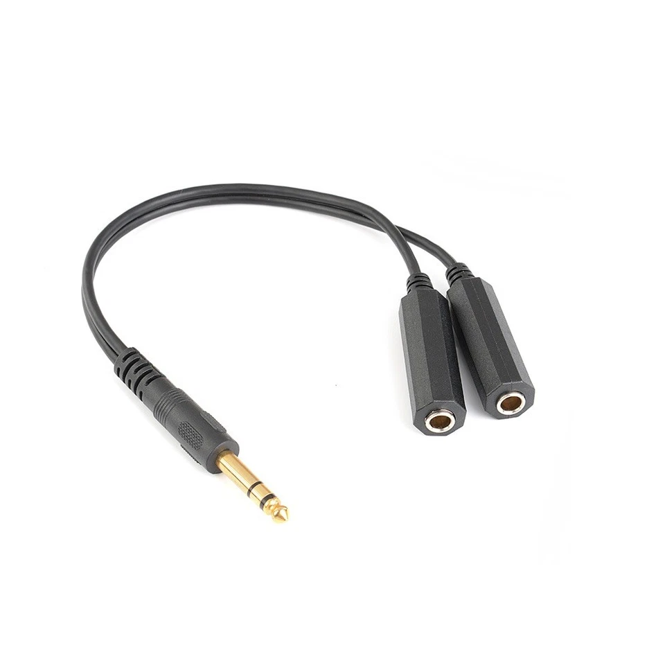 6.35mm Stereo Plug Male to Dual 1/4" 6.35mm Jack Female Y Splitter Adapter Cable - Image 1 of 4