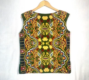 Vtg 60s Needlepoint Shirt Petit Point Hand Embroidered M L OOAK Textile Art Folk - Picture 1 of 16