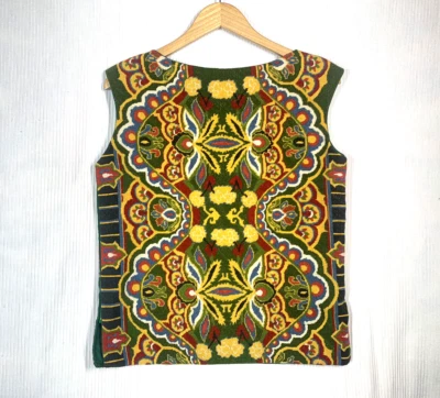 Vtg 60s Needlepoint Shirt Petit Point Hand Embroidered M L OOAK Textile Art Folk - Image 1 of 4