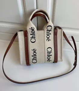 New Chloé Woody canvas Tote bag calfskin splicing - Picture 1 of 10