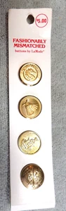 4 Vintage Gold Metal La Mode Mismatched Buttons on Card / Case 3/4" Inch - Picture 1 of 4