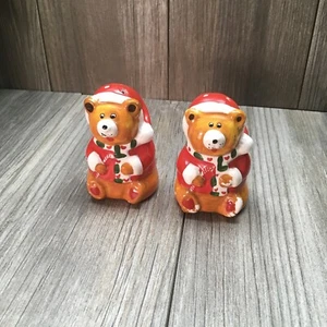 VTG Ceramic Christmas Bears Salt Pepper Shakers Hand Painted - Picture 1 of 12