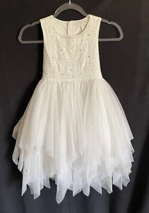 Camilla Dress Girls 7 Off-White Beaded Bodice Layered Skirt Uneven Hem - Picture 1 of 9