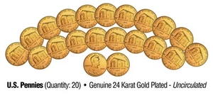 2009 Uncirculated 24K Gold LINCOLN BIRTHPLACE Bicentennial US Pennies -Lot of 20 - Picture 1 of 2