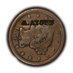 1856 1c Braided Hair Large Cent - Contemporary Counterstamp A. AYOTT - SKU-Z5112 - Picture 1 of 6