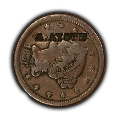 1856 1c Braided Hair Large Cent - Contemporary Counterstamp A. AYOTT - SKU-Z5112 - Image 1 of 4