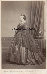 GLASGOW CDV LADY CRINOLINE DRESS & SHAWL, GLASS DOME VICTORIAN FASHION #B1920 - Picture 1 of 2
