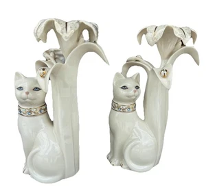 Lenox Marfil Joyas Gato Candelabros - Escultura Set de 2 Decoración Oro 24k - Imagen 1 de 5