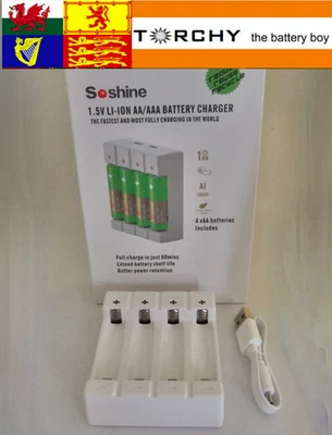 Soshine 4 bahías USB-C Cargador Foe 1.5V Li-ion AA y AAA Pilas P&P GRATIS Foto 1 de 4