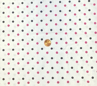 Pink & Black Dots on White Fabric by David Textiles, BTHY, Polka Dots - Image 1 of 2