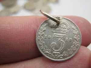 Antique Coin Fob For Albert Chain Fob Or Charm 1919 George V 3d Threepence - Picture 1 of 3