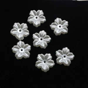 200 Pure White Acrylic Pearl flower Beads 12mm FlatBack Center Hole Costume Sew - Picture 1 of 6