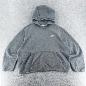 Nike Gray Embroidered Swoosh Hoodie Size Large cropped Fleece Pullover - Picture 1 of 7