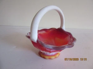 Imperial Red Slag Glass Basket with Logo on Bottom 5"x5"x4" - Picture 1 of 5