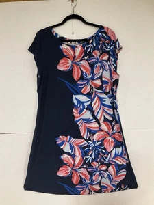 Tommy Bahama Knit Dress XL Le Tigre Floral Cap Sleeve Blue Tropical Floral EUC - Picture 1 of 4