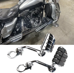 Chrome 1-1/4" Bars Long Highway Foot Pegs Fit For Harley Road King Street Glide  - Picture 1 of 12