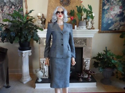 Strenesse By Gabriele Strehle Dark Gray Silk Blend Skirt/Blazer Suit Size 6 - Image 1 of 4