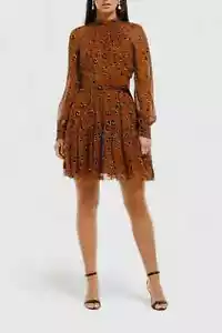 NICHOLAS Silk High Neck Button Mini Dress Size 10 AU RRP 598 WITH DEFECTS - Picture 1 of 9
