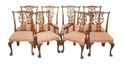 Set of Eight Solid Hardwood Claw & Ball Feet Thomas Chippendale Dining Chairs 8 - Image 1 of 4