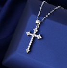 Titanium Silver Faith Cross Pave CZ Pendant Chain Necklace