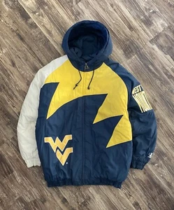 Vintage 1990s West Virginia Mountaineers Logo Athletic Sharktooth Puffer Jacket - Picture 1 of 15