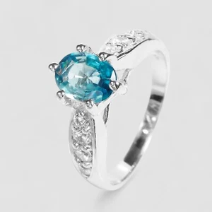 Anillos enchapados en oro blanco de plata de ley 925 ovalados con circón azul prístino talla 6,25 - Imagen 1 de 8