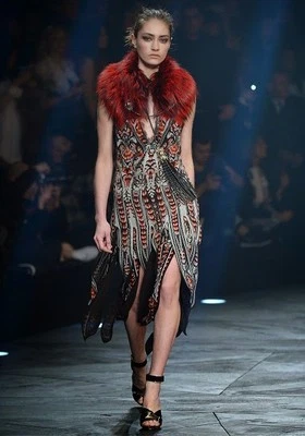 NUEVO Vestido Roberto Cavalli Sexy Profundo Sumergido Escote Pasarela Flecos Talla 40 4 Foto 1 de 4