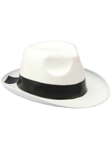 New White And Black Felt Gangster Costume Fedora Hat - Picture 1 of 1