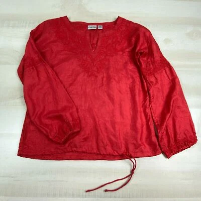 Blusa Chicos Mujer Top 0 Talla 4 Roja 100% Seda Bordada Cintura Cordón Foto 1 de 4