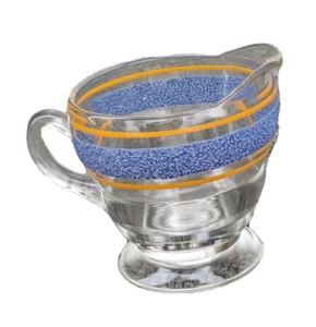 Jarra crema vidrio transparente texturizada rayas azules y naranjas 3 1/4 in h; 4 in l - Imagen 1 de 4
