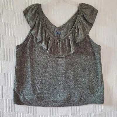 Old Navy Top Womens XL Linen Blend Gray Ruffle Sleeveless Soft  Knit V-neck - Image 1 of 4
