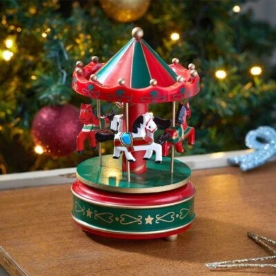 MARCO PAUL Christmas Carousel Musical Decoration Fairground Xmas Decor Ornament 18cm