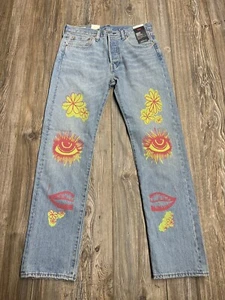 RARE Levi's Premium 501 Distressed Jeans 31x32 Hippie Love Peace Groovy graphic - Bild 1 von 9