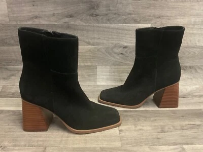 Crown Vintage Taren Boots Womens 9 M Black Suede Zipper Heel Square Toe - Image 1 of 4