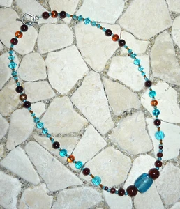 ★ mittellange Kette ★ Collier ★ aquablau & braun ★ - Picture 1 of 7