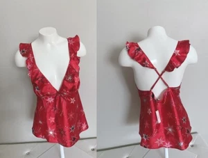$35 Victorias Secret Ruffle SEXY Bow tie Satin Strappy TOP Red Stars XS S NWT - Picture 1 of 5