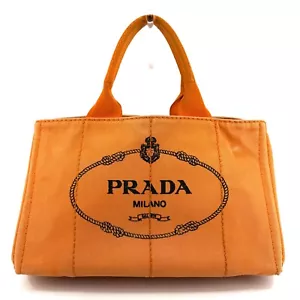PRADA Hand Bag Tote Canapa Canvas Orange MILANO Logo Auth - Picture 1 of 24