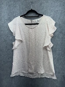 ELLE Women’s Ruffle Top Blouse with Pink Hearts Size L - Picture 1 of 10