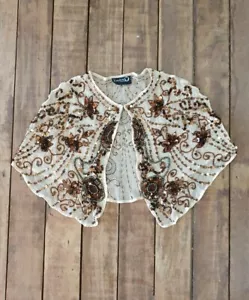 Vintage Fine Silk Hand Beaded & Sequined Capelet Shawl. - Picture 1 of 3