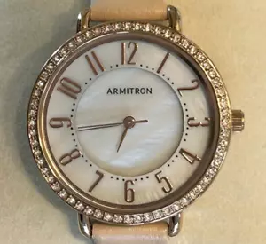 Armitron Women's Watch Jeweled Pearl Dial Leather Strap 75/54DR - 32 mm Case - Picture 1 of 8