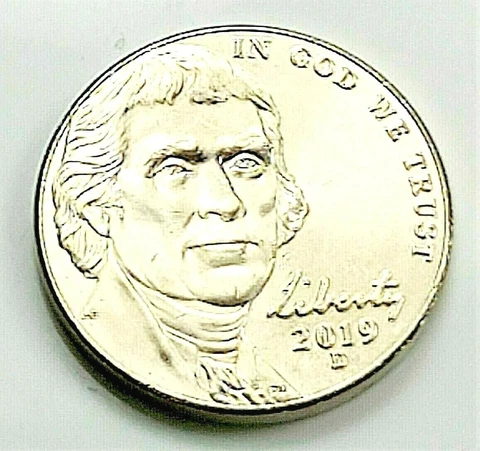 2019 D Jefferson Nickel -  BU Coin Pulled From OBW Roll Cover