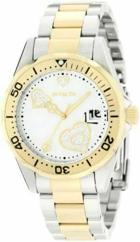 Invicta Pro Diver 38 mm Silver Crystal Heart Two-tone Band Ladies Watch 12287