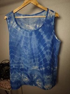 F2 Damen Top 42 L XL Okay Batik Tie Dye Blau Weiß Festival Sommer Boho Y2K Plus - Bild 1 von 3