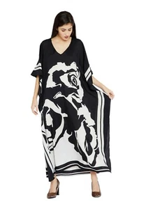 Women Party Wear Summer Kaftan Dress Black Polyester Plus Size Long Maxi Caftan - Picture 1 of 7
