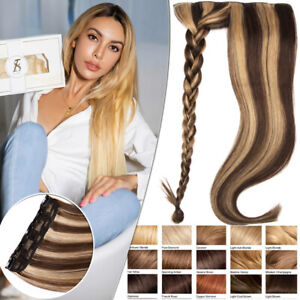 Thick One Piece Human Hair Extensions Clip In Real Russian Mix Colour Hairpiece