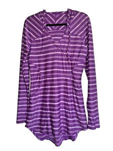 Athleta Wick It Wader Swim Cover Up - Long Sleeve Tunic Purple Striped Women's S - Picture 1 of 13