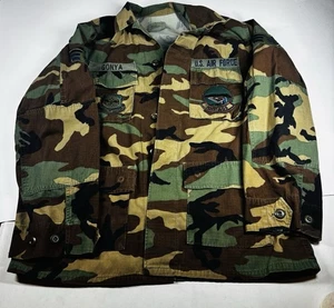 Vintage US Air Force Woodland Camo Jacket Medium Shirt Military Ripstop Patch - Bild 1 von 10