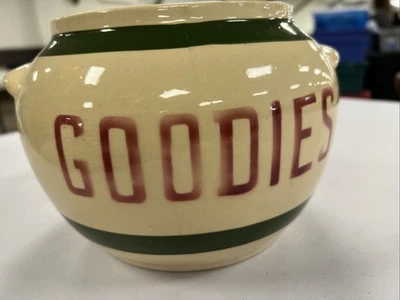 Tarro de galletas vintage 1949 vatios cerámica horno artículos n.º 76 mango a rayas verdes Foto 1 de 4