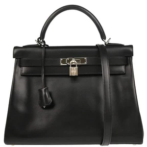 Hermes Black Box Calf Kelly 32 Retourne 2way Handbag 26.S□D 176762 - Picture 1 of 10