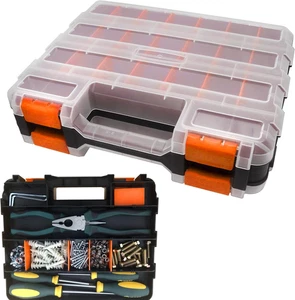 50-Compartment Small Parts Organizer Box with Removable Dividers, Orange - Picture 1 of 12